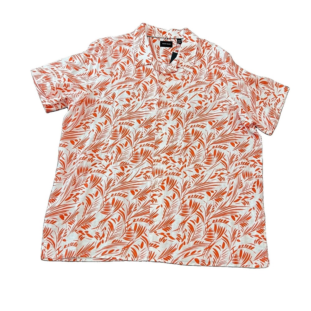 Perry Ellis‎ Men's Button Up Shirt Sz 3X Linen Blend Coastal Orange White